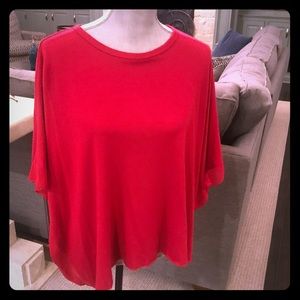 Neiman Marcus red batwing sweater w/ sheer edge